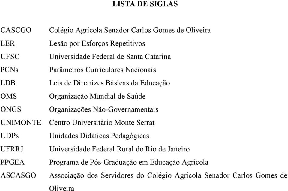 Organização Mundial de Saúde Organizações Não-Governamentais Centro Universitário Monte Serrat Unidades Didáticas Pedagógicas Universidade