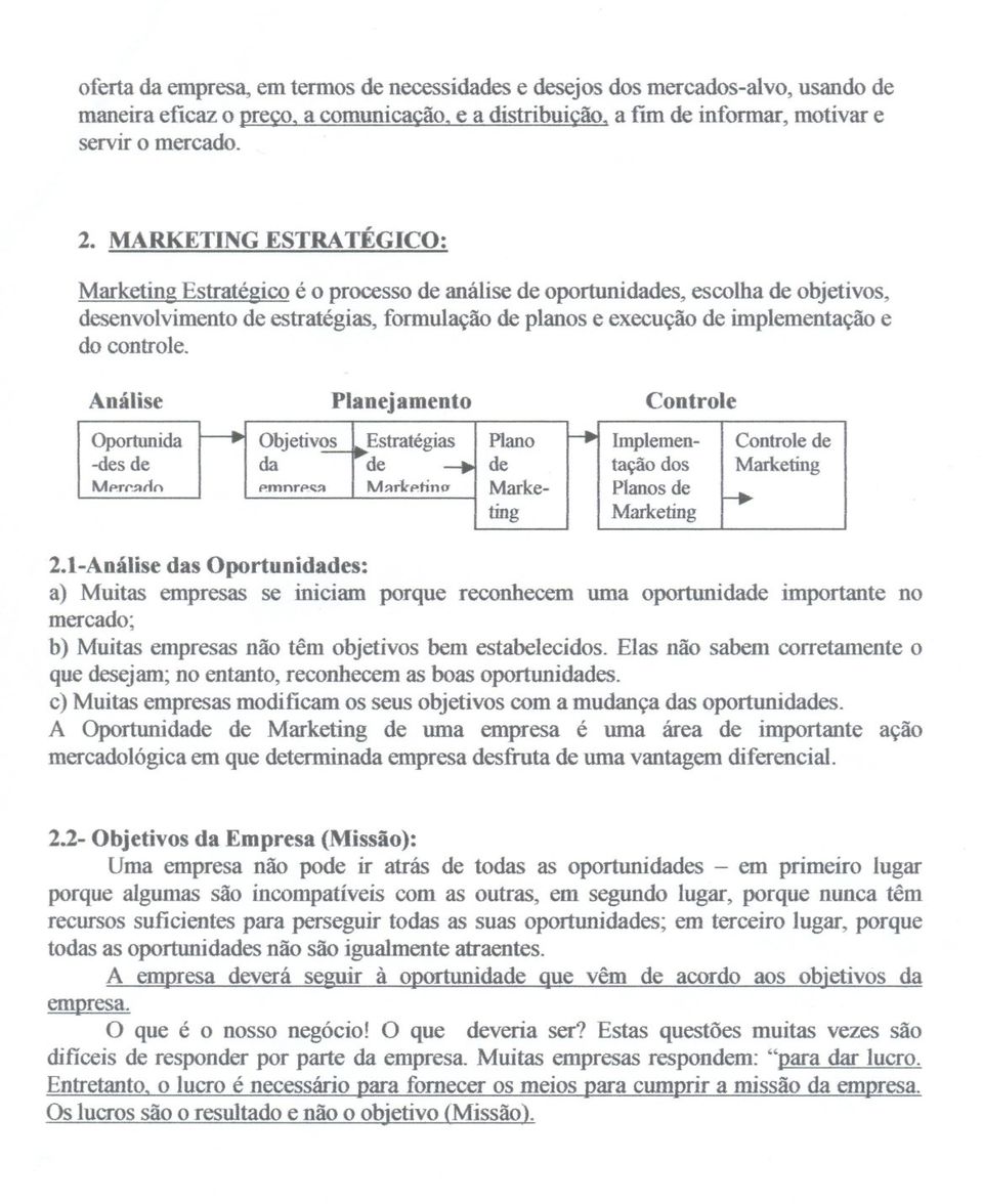 controle. Análise Planejamento Controle Oportunida Objetivos Estratégias Plano Implemen- Controle de -des de da de de tação dos Marketing MP.Trtf() f"'mnti'!<rn Mrt...l'!fÍn(J" Marke- Planos de 2.