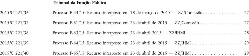 .............. 27 2015/C 221/38 Processo F-63/15: Recurso interposto em 23 de abril 2015 ZZ/IHMI.