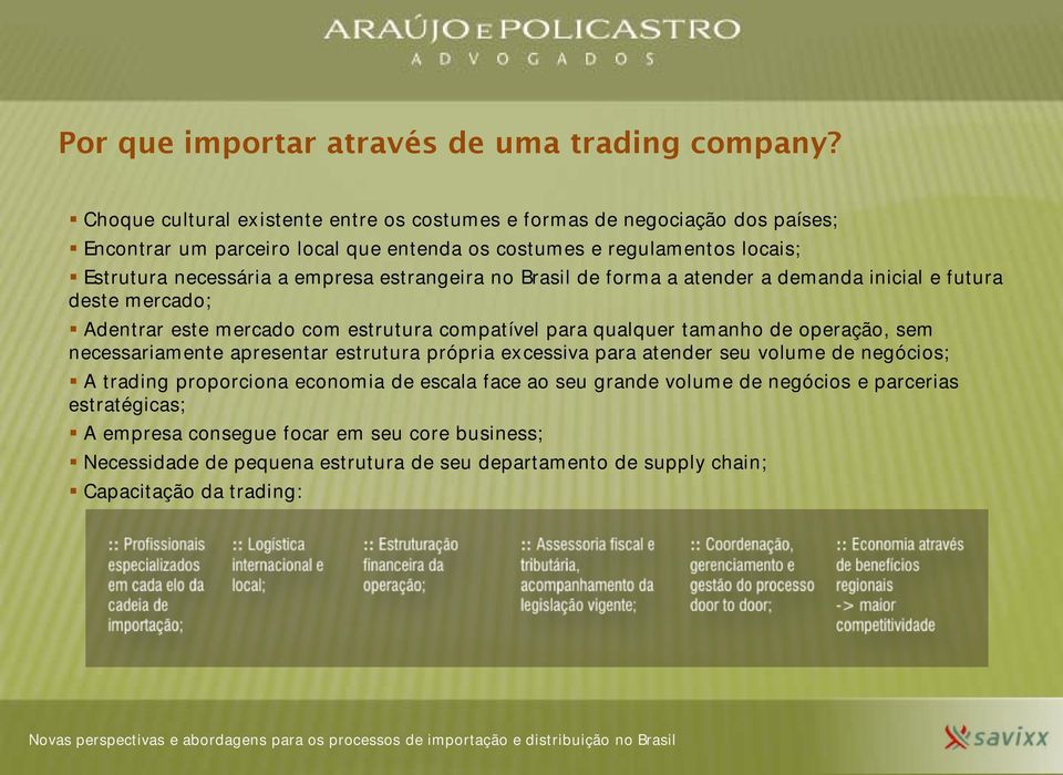estrangeira no Brasil de forma a atender a demanda inicial e futura deste mercado; Adentrar este mercado com estrutura compatível para qualquer tamanho de operação, sem necessariamente
