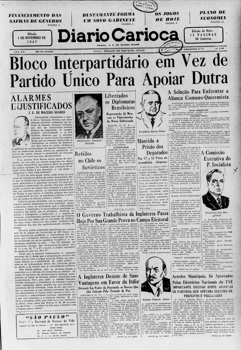 E. DE MACEDO SOARES Examinando calmamente o apar.