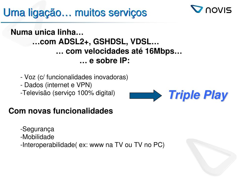 Dados (internet e VPN) -Televisão (serviço 100% digital) Com novas