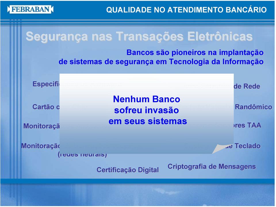 invasão em seus sistemas Infra-Estrutura de Rede Teclado Virtual e Randômico Travamento e Sensores TAA