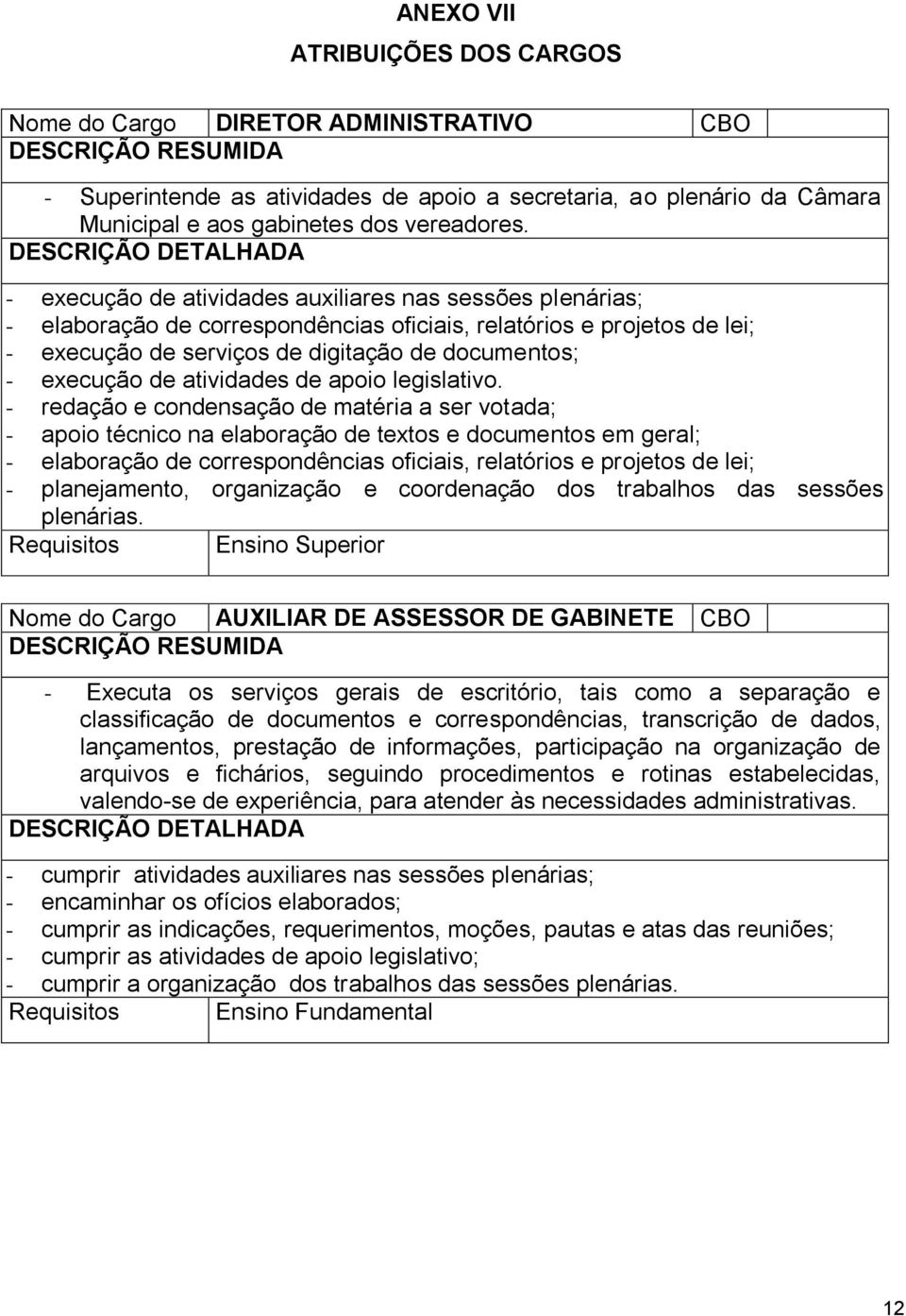 DESCRIÇÃO DETALHADA - execução de atividades auxiliares nas sessões plenárias; - elaboração de correspondências oficiais, relatórios e projetos de lei; - execução de serviços de digitação de