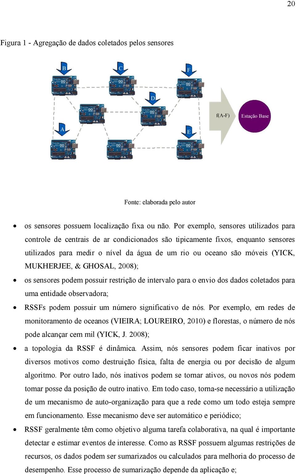 MUKHERJEE, & GHOSAL, 2008); os sensores podem possuir restrição de intervalo para o envio dos dados coletados para uma entidade observadora; RSSFs podem possuir um número significativo de nós.