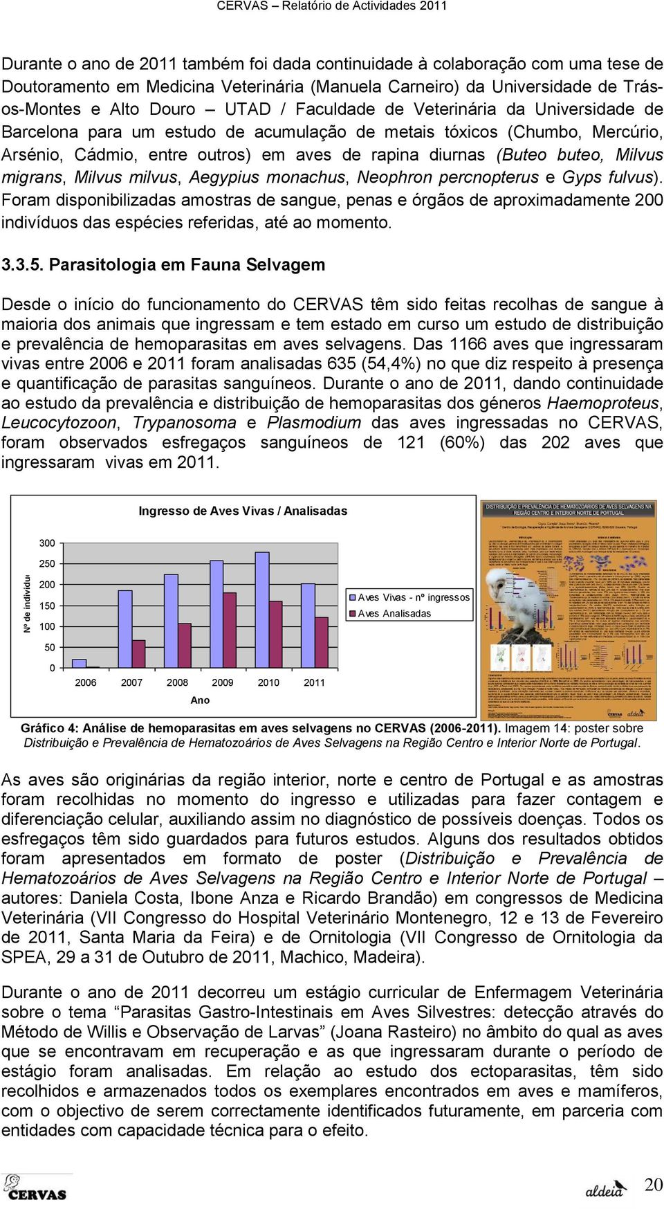 outros) em aves de rapina diurnas (Buteo buteo, Milvus migrans, Milvus milvus, Aegypius monachus, Neophron percnopterus e Gyps fulvus).