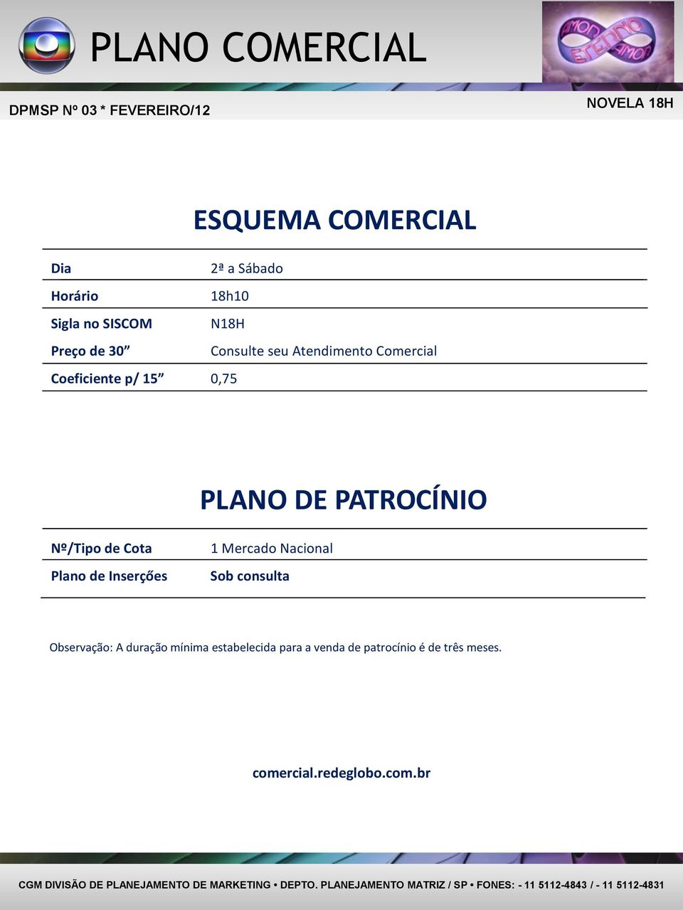 Nº/Tipo de Cota Plano de Inserçőes 1 Mercado Nacional Sob consulta Observação: A