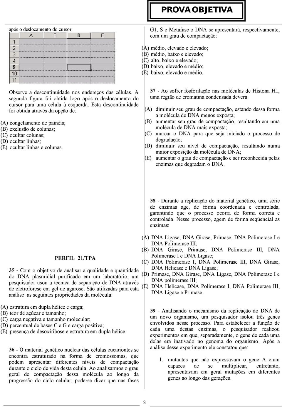 Esta descontinuidade foi obtida através da opção de: congelamento de painéis; exclusão de colunas; ocultar colunas; ocultar linhas; ocultar linhas e colunas.