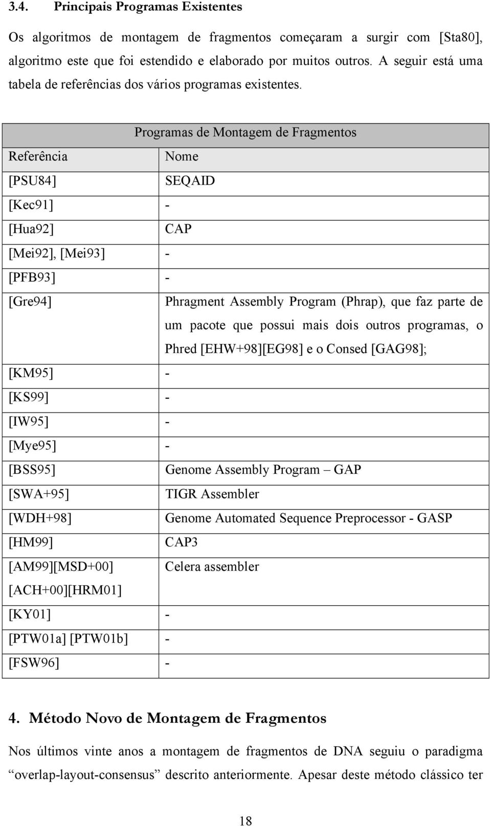 Programas de Montagem de Fragmentos Referência Nome [PSU84] SEQAID [Kec91] - [Hua92] CAP [Mei92], [Mei93] - [PFB93] - [Gre94] Phragment Assembly Program (Phrap), que faz parte de um pacote que possui