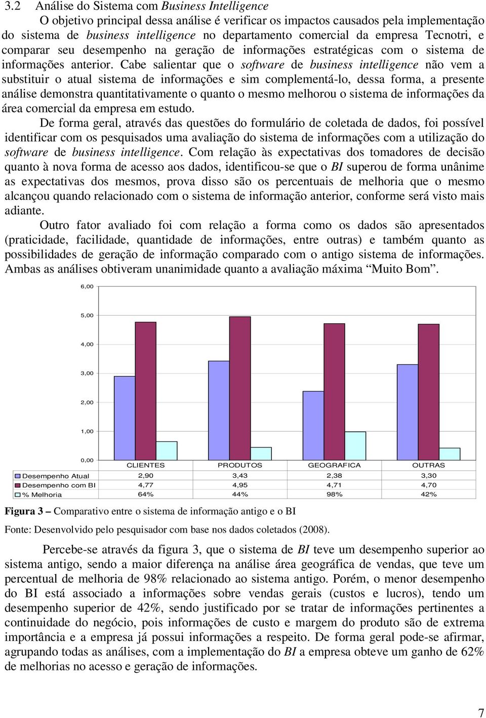 Cabe salientar que o software de business intelligence não vem a substituir o atual sistema de informações e sim complementá-lo, dessa forma, a presente análise demonstra quantitativamente o quanto o