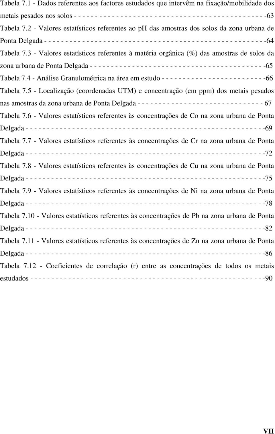 -63 2 - Valores estatísticos referentes ao ph das amostras dos solos da zona urbana de Ponta Delgada - - - - - - - - - - - - - - - - - - - - - - - - - - - - - - - - - - - - - - - - - - - - - - - - -