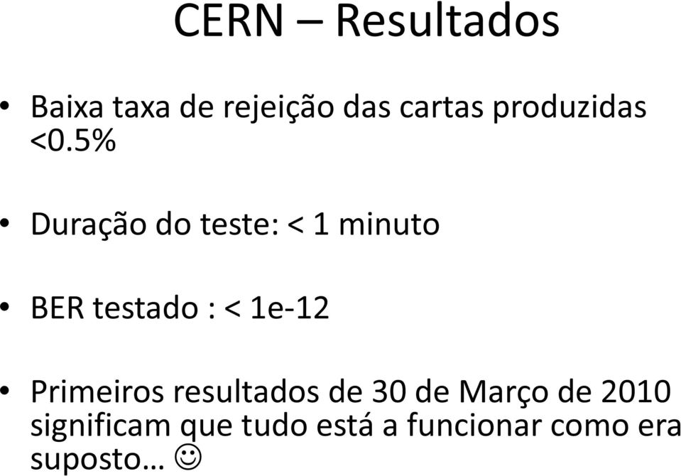 5% Duração do teste: < 1 minuto BER testado : < 1e-12