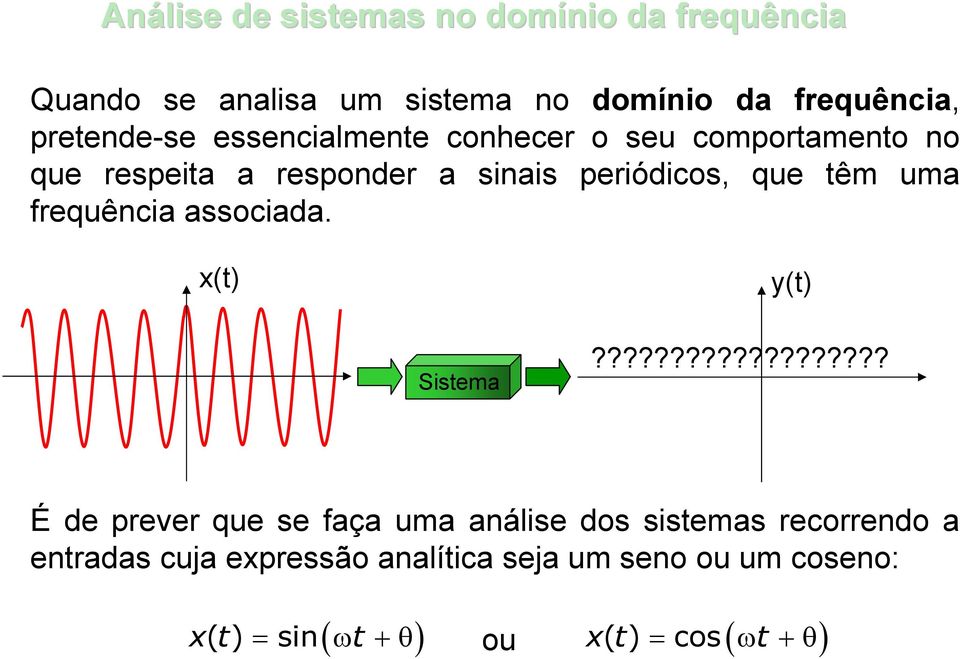 têm uma frequência associada. x(t) y(t) Sistema?