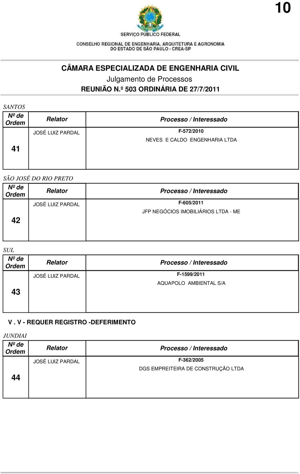 SUL 43 F-1599/2011 AQUAPOLO AMBIENTAL S/A V.