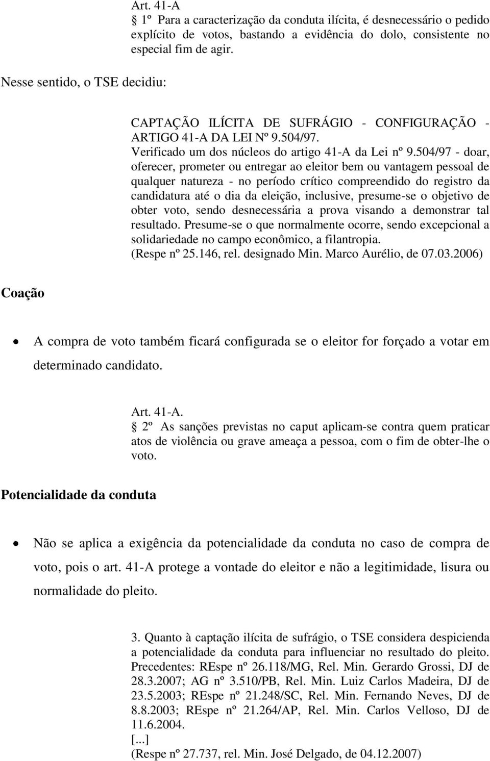 504/97 - doar, oferecer, prometer ou entregar ao eleitor bem ou vantagem pessoal de qualquer natureza - no período crítico compreendido do registro da candidatura até o dia da eleição, inclusive,