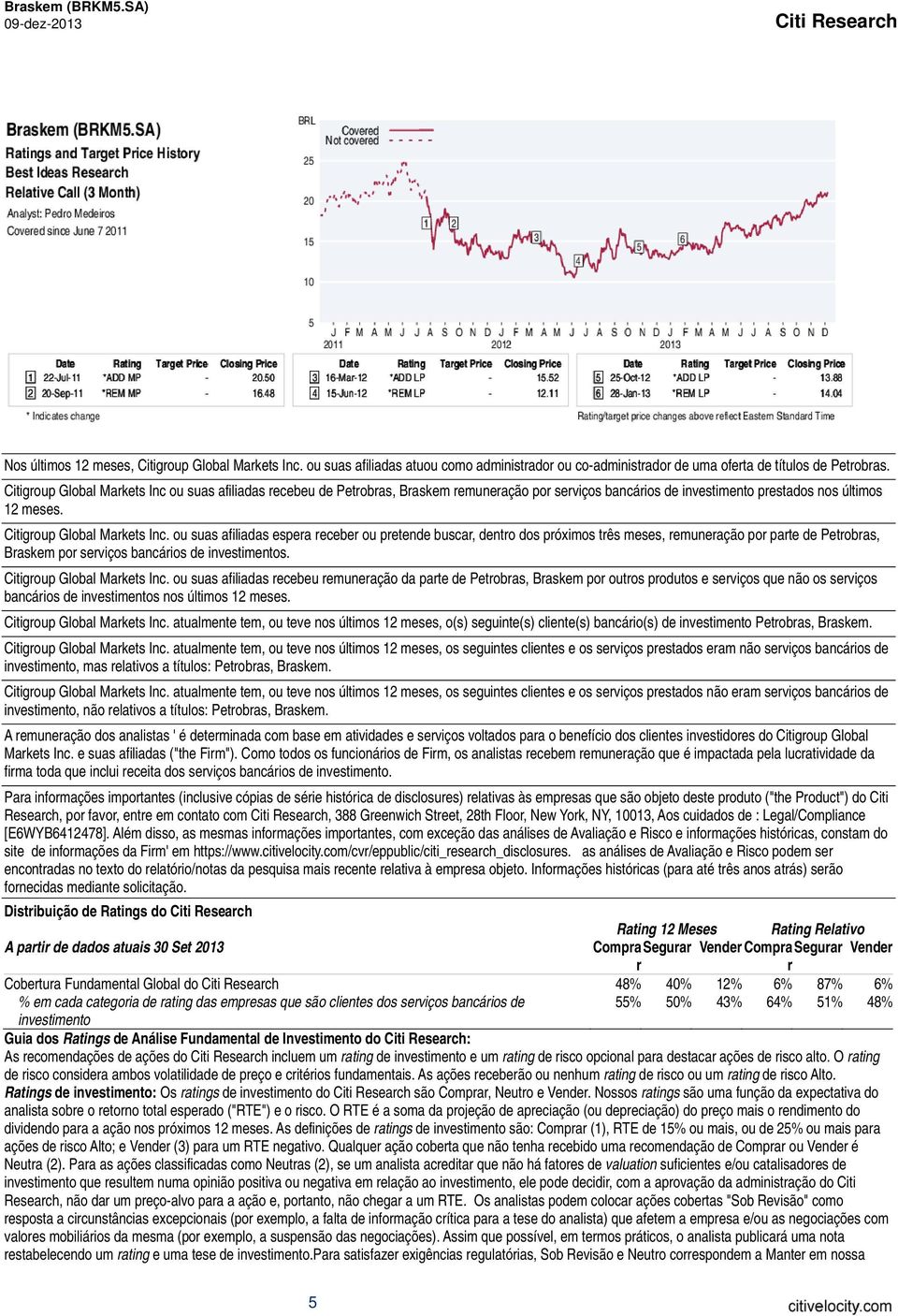 ou suas afiliadas espera receber ou pretende buscar, dentro dos próximos três meses, remuneração por parte de Petrobras, Braskem por serviços bancários de investimentos. Citigroup Global Markets Inc.