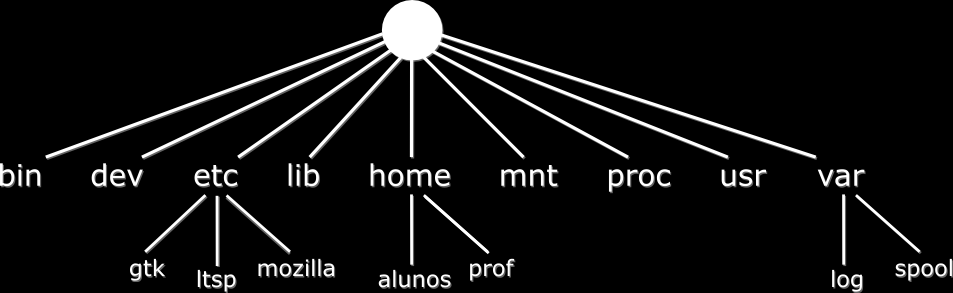 Dentro deste diretório temos não apenas todos arquivos e as partições de disco, mas também o CD-ROM, drive de disquete e outros dispositivos, formando a estrutura que você vê no gerenciador de