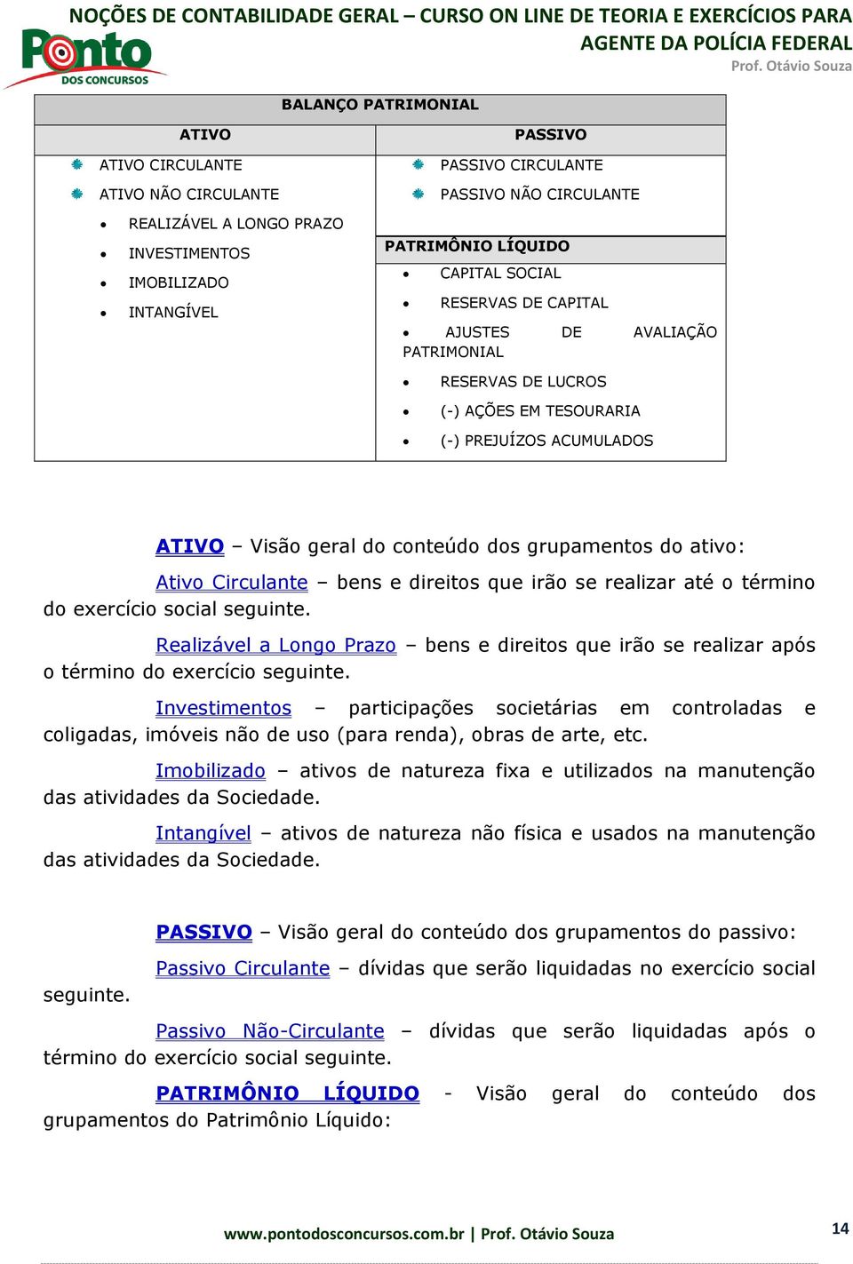 Circulante bens e direitos que irão se realizar até o término do exercício social seguinte. Realizável a Longo Prazo bens e direitos que irão se realizar após o término do exercício seguinte.