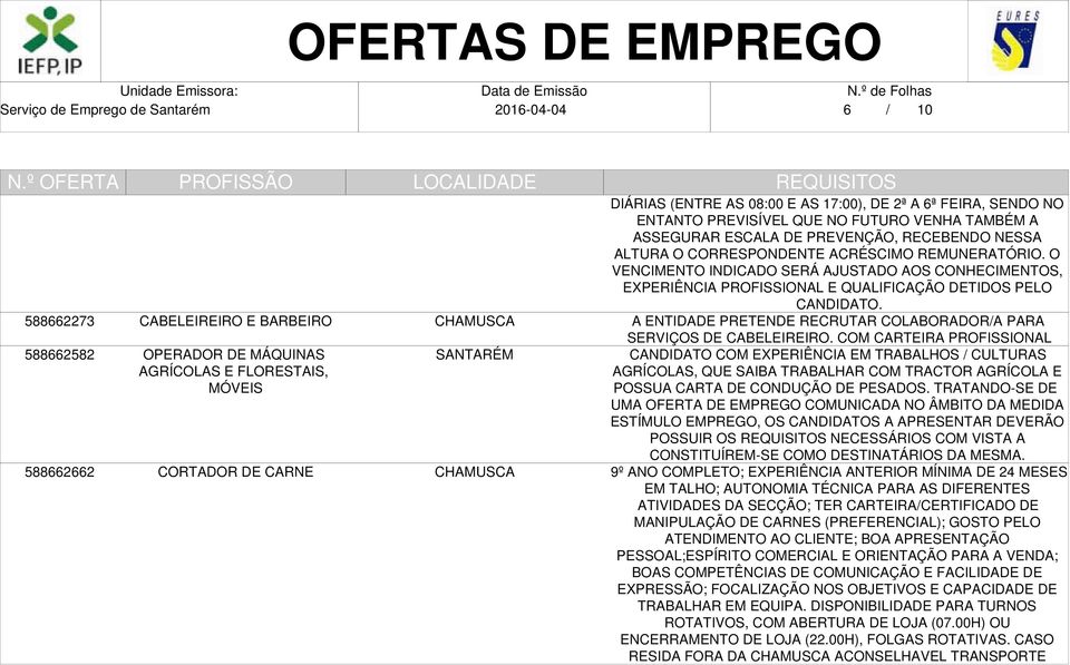 O VENCIMENTO INDICADO SERÁ AJUSTADO AOS CONHECIMENTOS, EXPERIÊNCIA PROFISSIONAL E QUALIFICAÇÃO DETIDOS PELO CANDIDATO. A ENTIDADE PRETENDE RECRUTAR COLABORADOR/A PARA SERVIÇOS DE CABELEIREIRO.