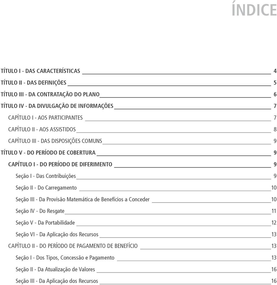 Seção II - Do Carregamento 10 Seção III - Da Provisão Matemática de Benefícios a Conceder 10 Seção IV - Do Resgate 11 Seção V - Da Portabilidade 12 Seção VI - Da Aplicação dos