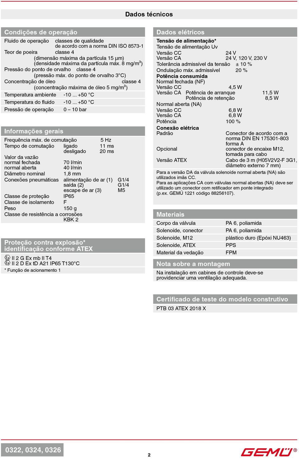 .. +50 C Temperatura do fluido -10... +50 C Pressão de operação 0 10 bar Informações gerais Frequência máx.