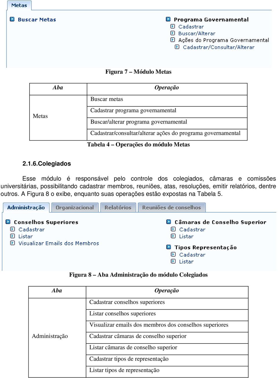 Colegiados Esse módulo é responsável pelo controle dos colegiados, câmaras e comissões universitárias, possibilitando cadastrar membros, reuniões, atas, resoluções, emitir relatórios, dentre outros.