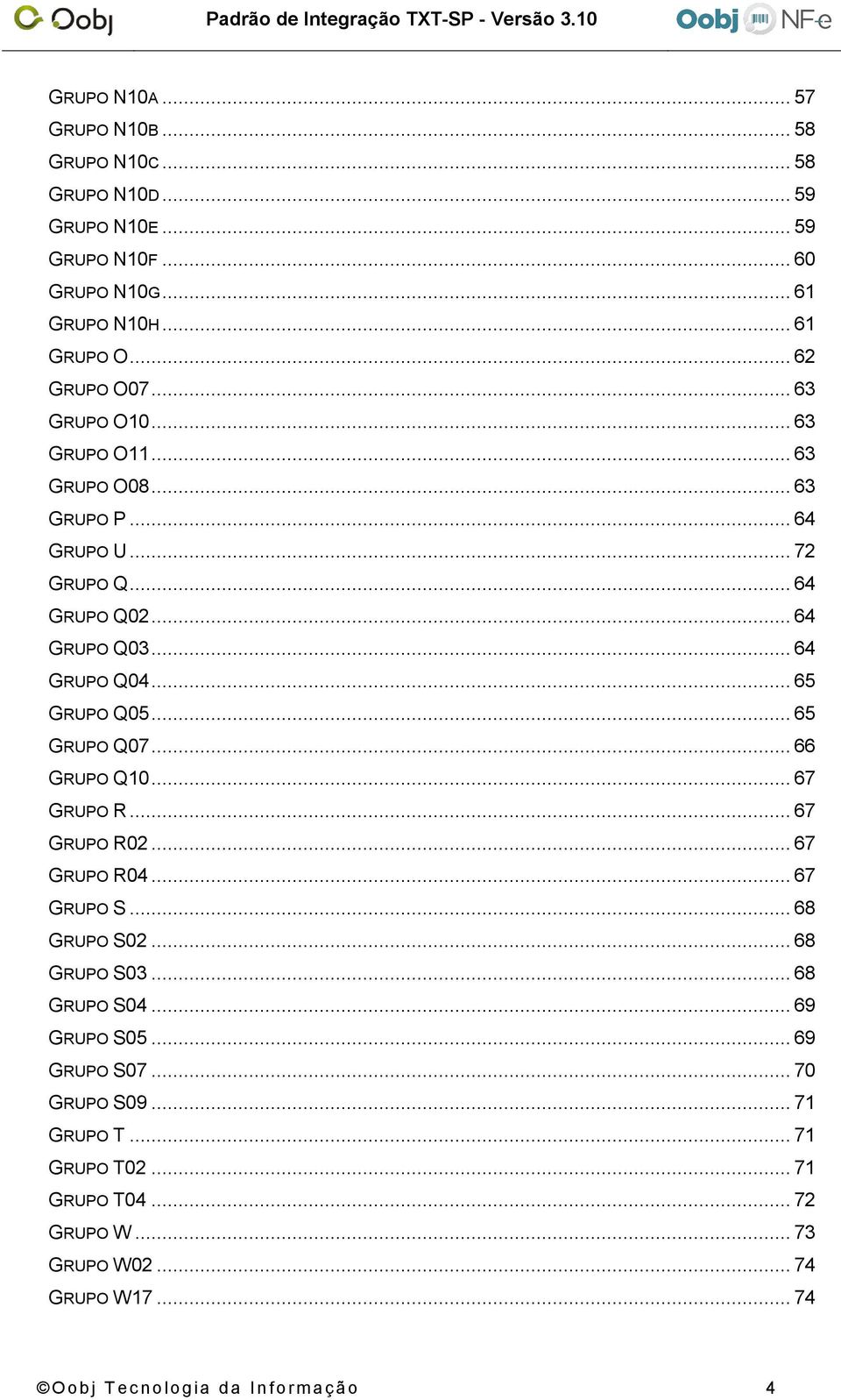 .. 65 GRUPO Q07... 66 GRUPO Q10... 67 GRUPO R... 67 GRUPO R02... 67 GRUPO R04... 67 GRUPO S... 68 GRUPO S02... 68 GRUPO S03... 68 GRUPO S04... 69 GRUPO S05.