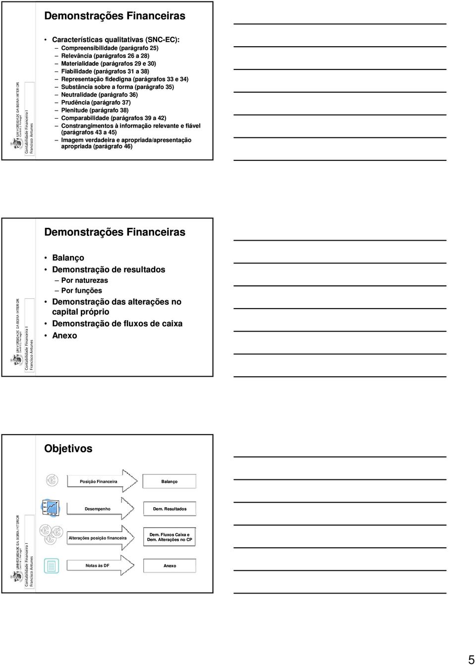 Constrangimentos à informação relevante e fiável (parágrafos 43 a 45) Imagem verdadeira e apropriada/apresentação apropriada (parágrafo 46) Demonstrações Financeiras Balanço Demonstração de