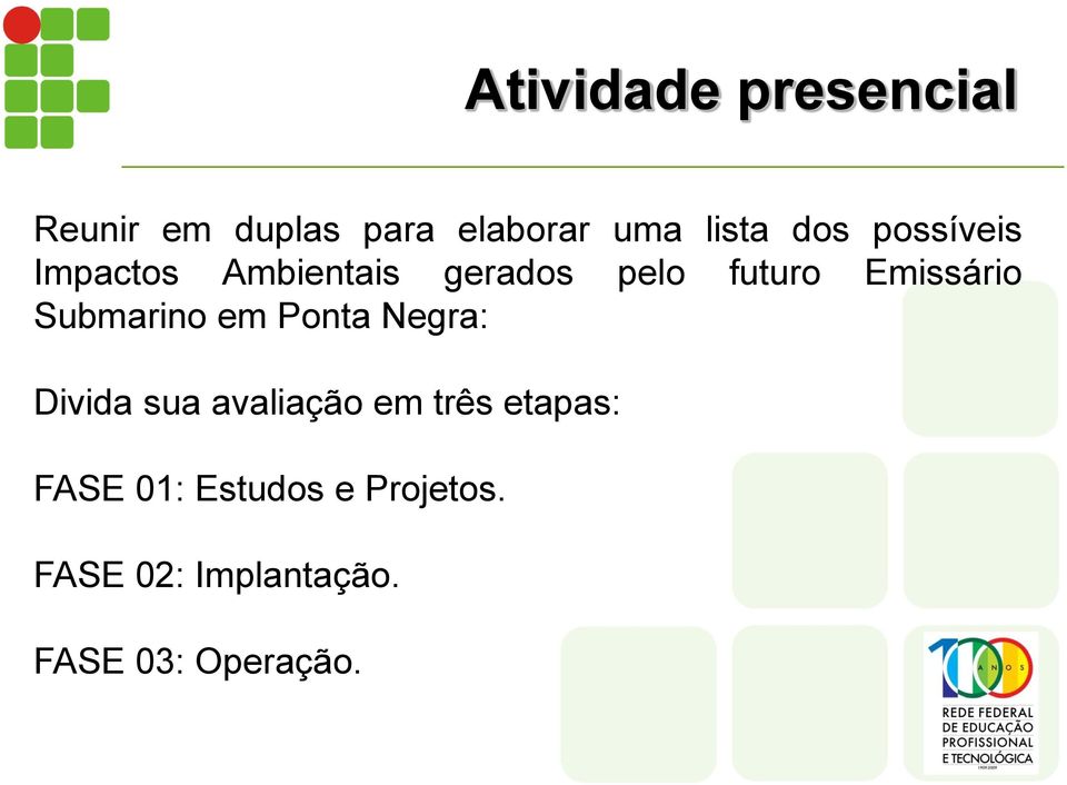 Submarino em Ponta Negra: Divida sua avaliação em três etapas: