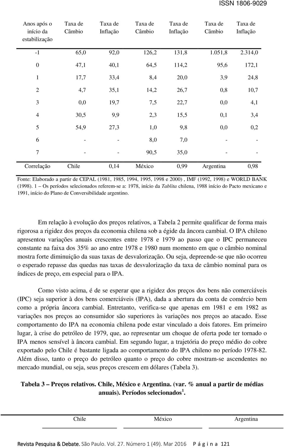 - 7 - - 90,5 35,0 - - Correlação Chile 0,14 México 0,99 Argentina 0,98 Fonte: Elaborado a partir de CEPAL (1981, 1985, 1994, 1995, 1998 e 2000), IMF (1992, 1998) e WORLD BANK (1998).