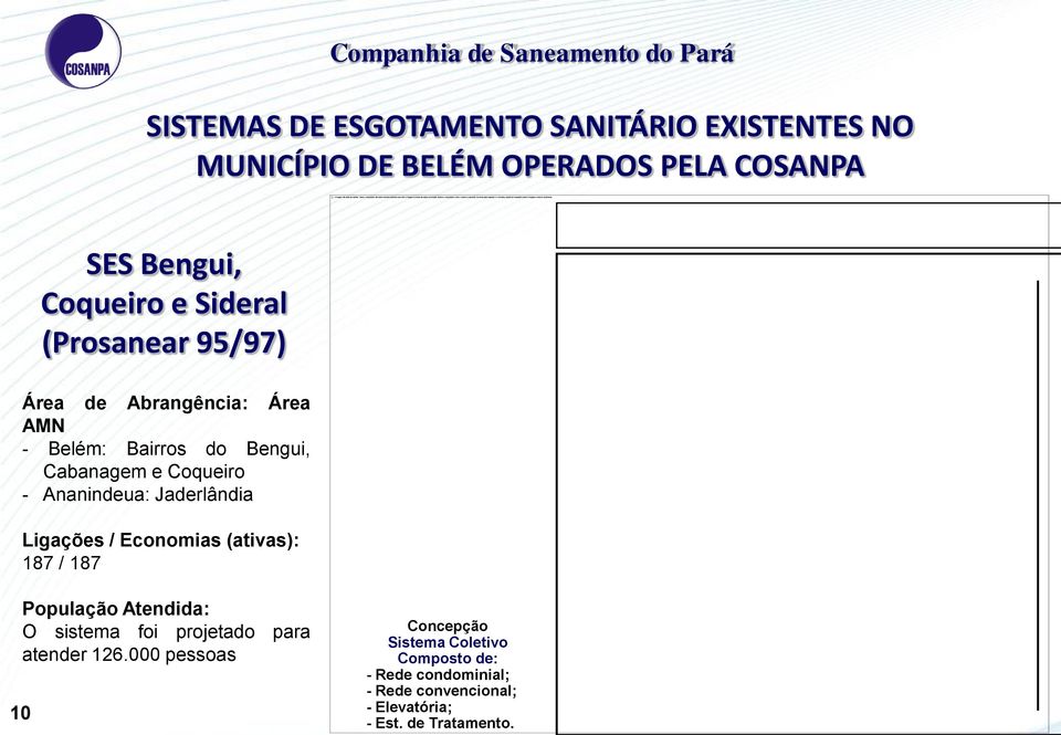 Cabanagem e Coqueiro - Ananindeua: Jaderlândia Ligações / Economias (ativas): 187 / 187 População Atendida: O sistema