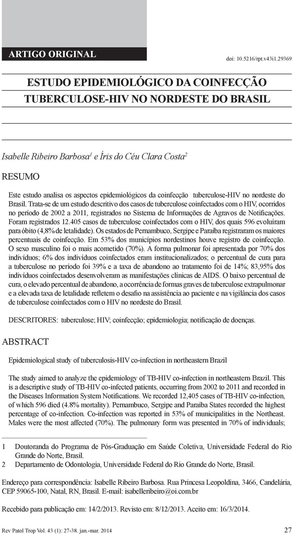 coinfecção tuberculose-hiv no nordeste do Brasil.
