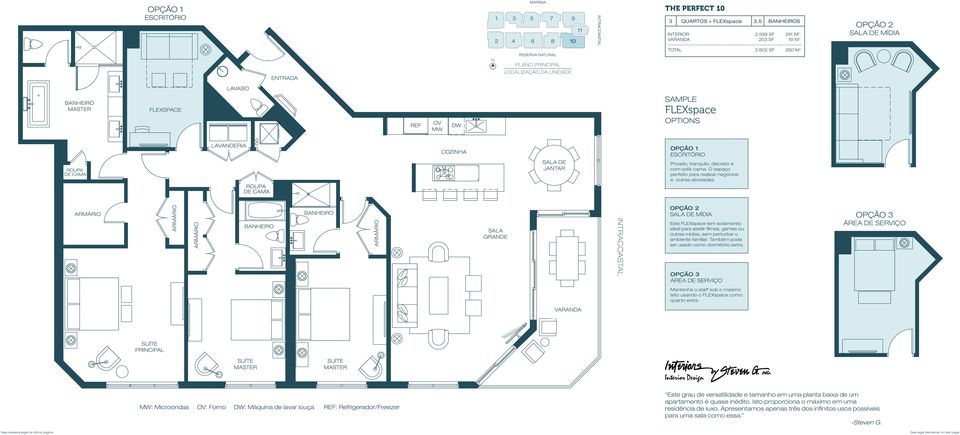 802 SF 260 M 2 OPÇÃO 2 SALA DE MÍDIA ENTRADA PLANO PRINCIPAL LOCALIZAÇÃO DA UNIDADE LAVABO BANHEIRO MASTER FLEXSPACE REF OV MW DW SAMPLE FLEXspace OPTIONS ROUPA DE CAMA LAVANDERIA ROUPA DE CAMA