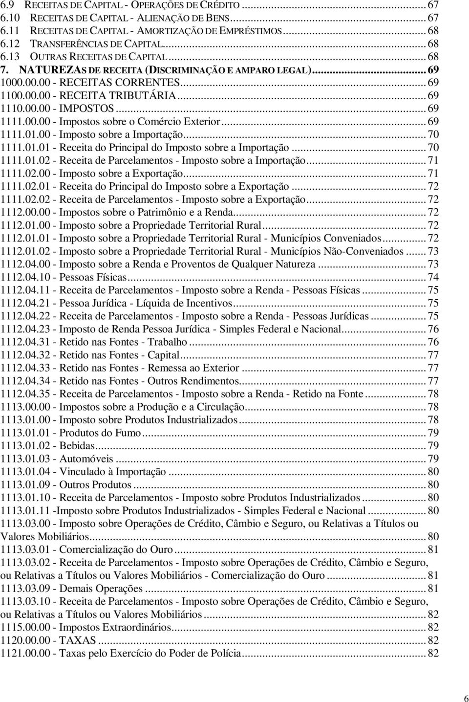 .. 69 1111.00.00 - Impostos sobre o Comércio Exterior... 69 1111.01.00 - Imposto sobre a Importação... 70 1111.01.01 - Receita do Principal do Imposto sobre a Importação... 70 1111.01.02 - Receita de Parcelamentos - Imposto sobre a Importação.