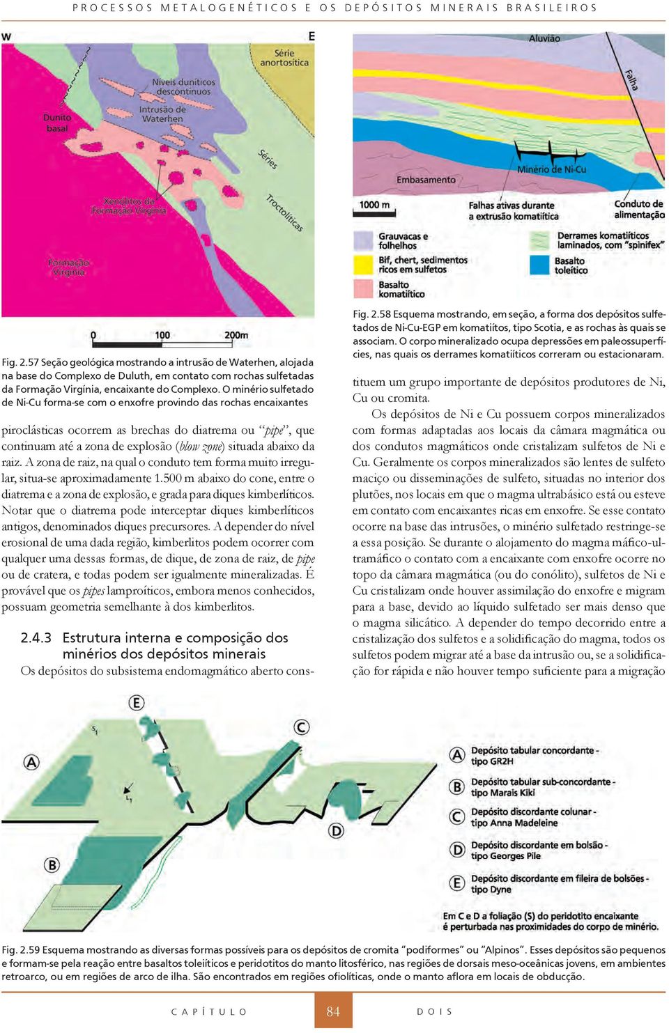 O minério sulfetado de Ni-Cu forma-se com o enxofre provindo das rochas encaixantes piroclásticas ocorrem as brechas do diatrema ou pipe, que continuam até a zona de explosão (blow zone) situada