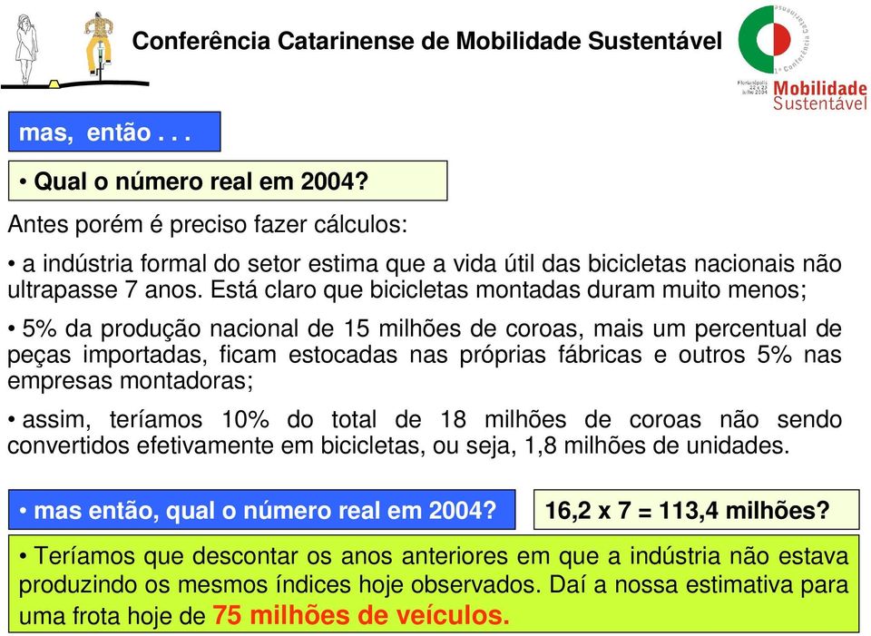 empresas montadoras; assim, teríamos 10% do total de 18 milhões de coroas não sendo convertidos efetivamente em bicicletas, ou seja, 1,8 milhões de unidades. mas então, qual o número real em 2004?