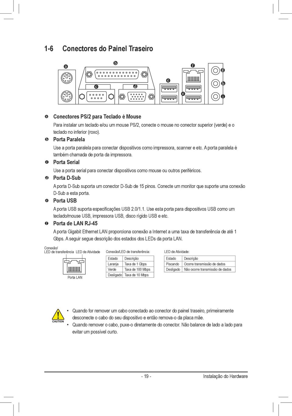 Porta Serial Use a porta serial para conectar dispositivos como mouse ou outros periféricos. Porta D-Sub A porta D-Sub suporta um conector D-Sub de 15 pinos.