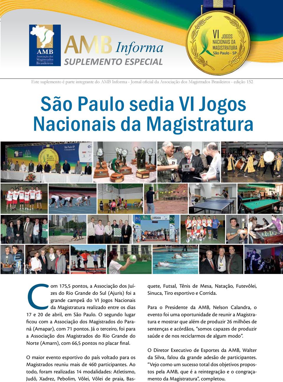 O segundo lugar ficou com a Associação dos Magistrados do Paraná (Amapar), com 71 pontos.