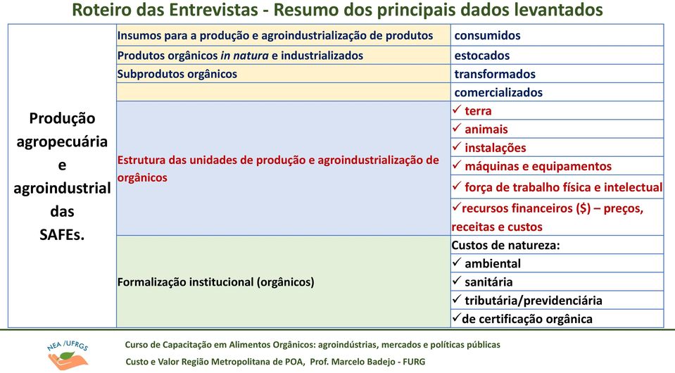 industrializados Subprodutos orgânicos Estrutura das unidades de produção e agroindustrialização de orgânicos Formalização institucional (orgânicos)