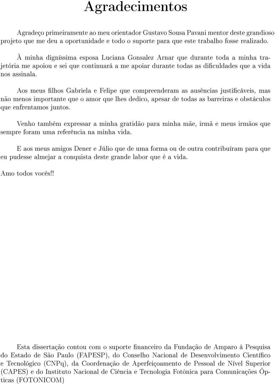 Aos meus lhos Gabriela e Felipe que compreenderam as ausências justicáveis, mas não menos importante que o amor que lhes dedico, apesar de todas as barreiras e obstáculos que enfrentamos juntos.