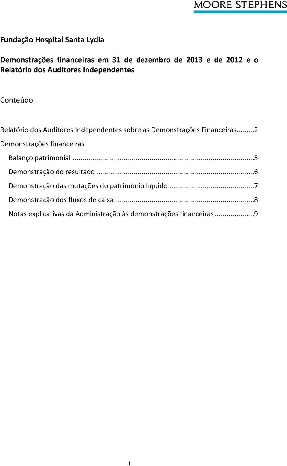 Financeiras...2 Demonstrações financeiras Balanço patrimonial...5 Demonstração do resultado.