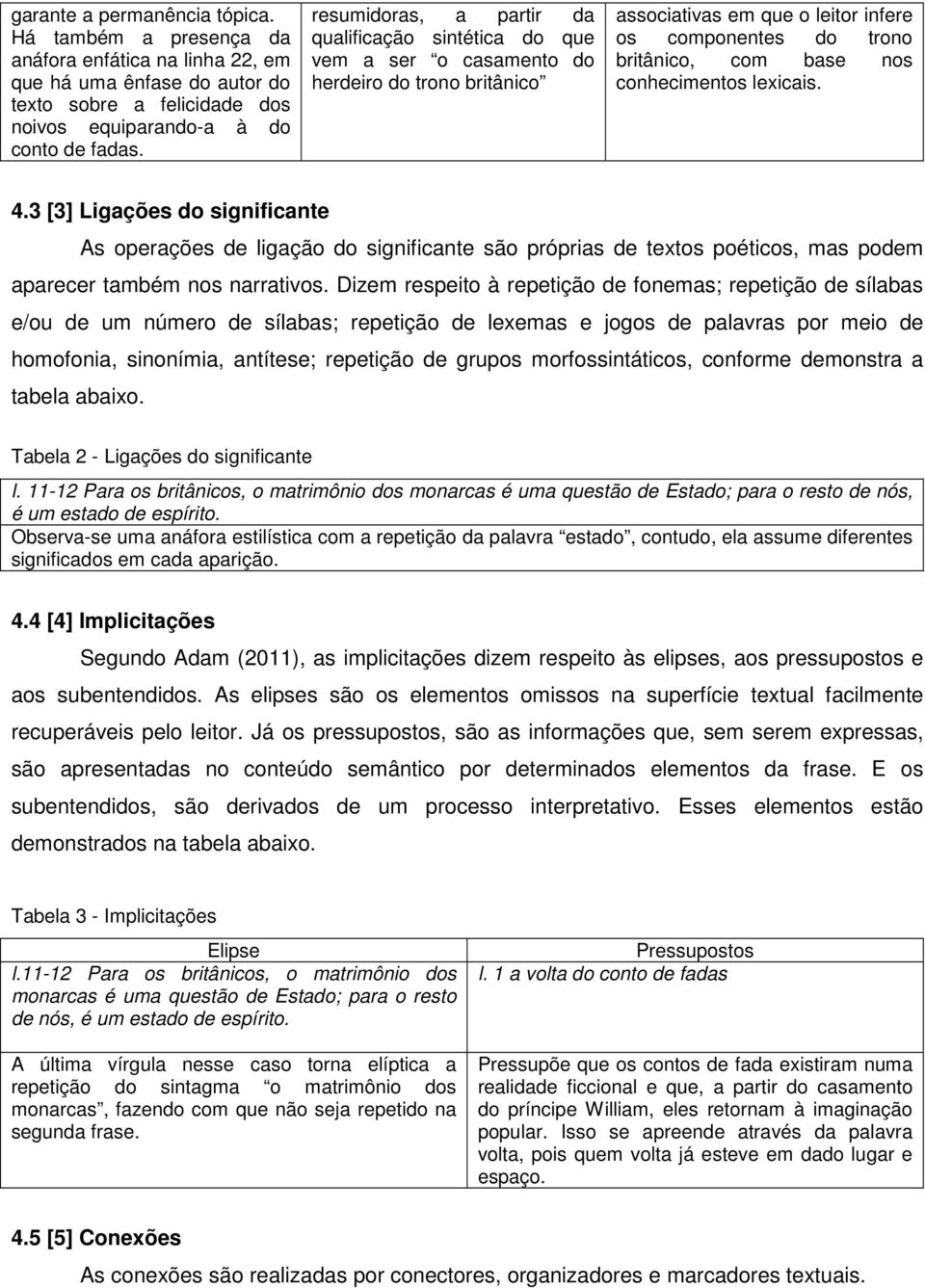 conhecimentos lexicais. 4.3 [3] Ligações do significante As operações de ligação do significante são próprias de textos poéticos, mas podem aparecer também nos narrativos.