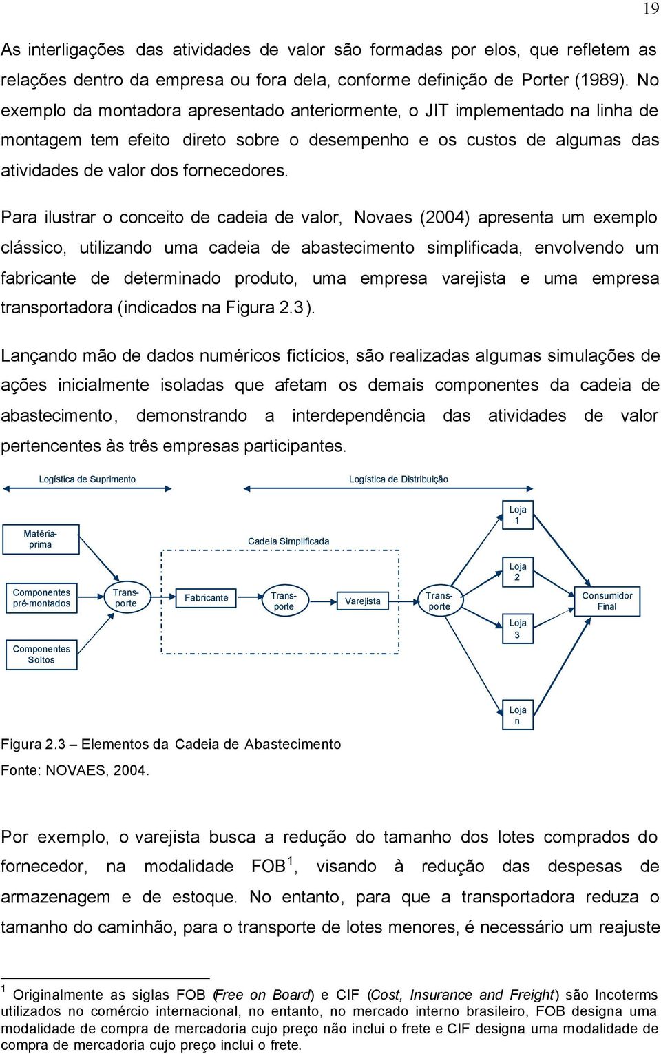 Para ilustrar o conceito de cadeia de valor, Novaes (2004) apresenta um exemplo clássico, utilizando uma cadeia de abastecimento simplificada, envolvendo um fabricante de determinado produto, uma