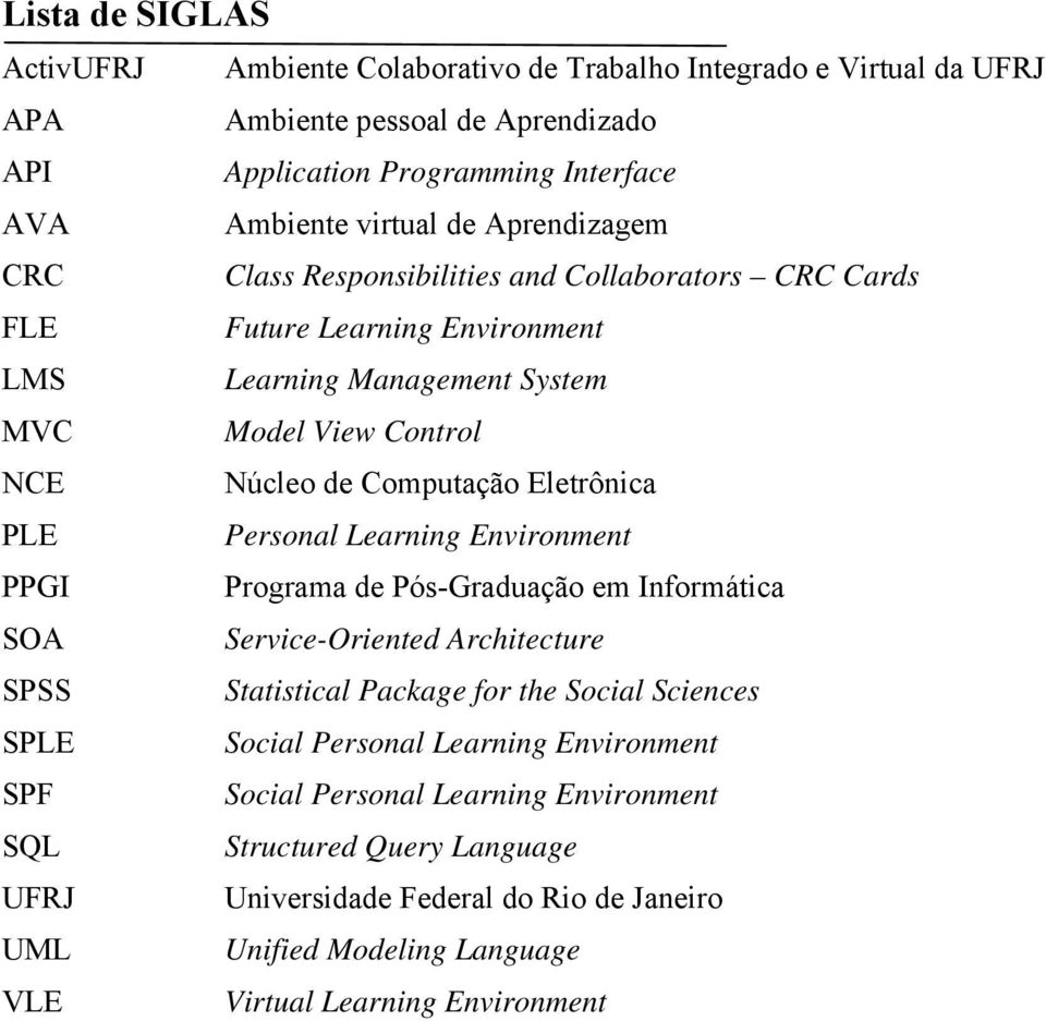 PLE Personal Learning Environment PPGI Programa de Pós-Graduação em Informática SOA Service-Oriented Architecture SPSS Statistical Package for the Social Sciences SPLE Social Personal