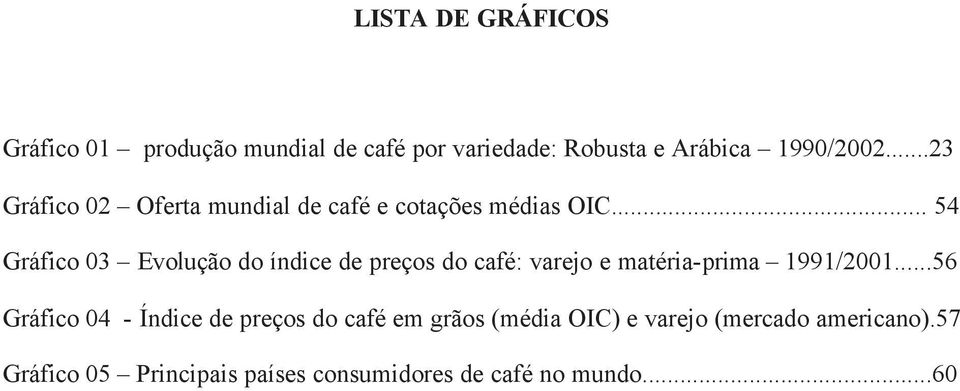 .. 54 Gráfico 03 Evolução do índice de preços do café: varejo e matéria-prima 1991/2001.