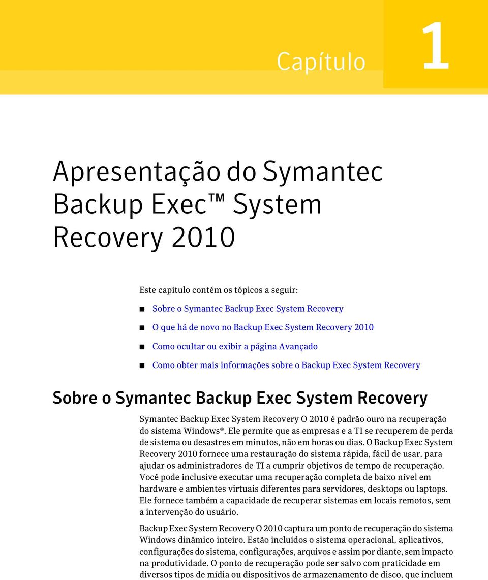 Recovery O 2010 é padrão ouro na recuperação do sistema Windows. Ele permite que as empresas e a TI se recuperem de perda de sistema ou desastres em minutos, não em horas ou dias.