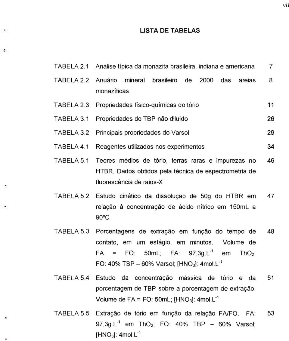 1 Teores médios de tório, ten-as raras e impurezas no 46 HTBR. Dados obtidos pela técnica de espectrometria de fluorescência de raios-x TABELA 5.