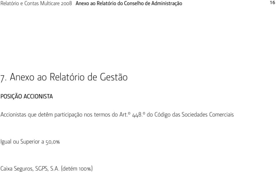 Anexo ao Relatório de Gestão POSIÇÃO ACCIONISTA Accionistas que detêm