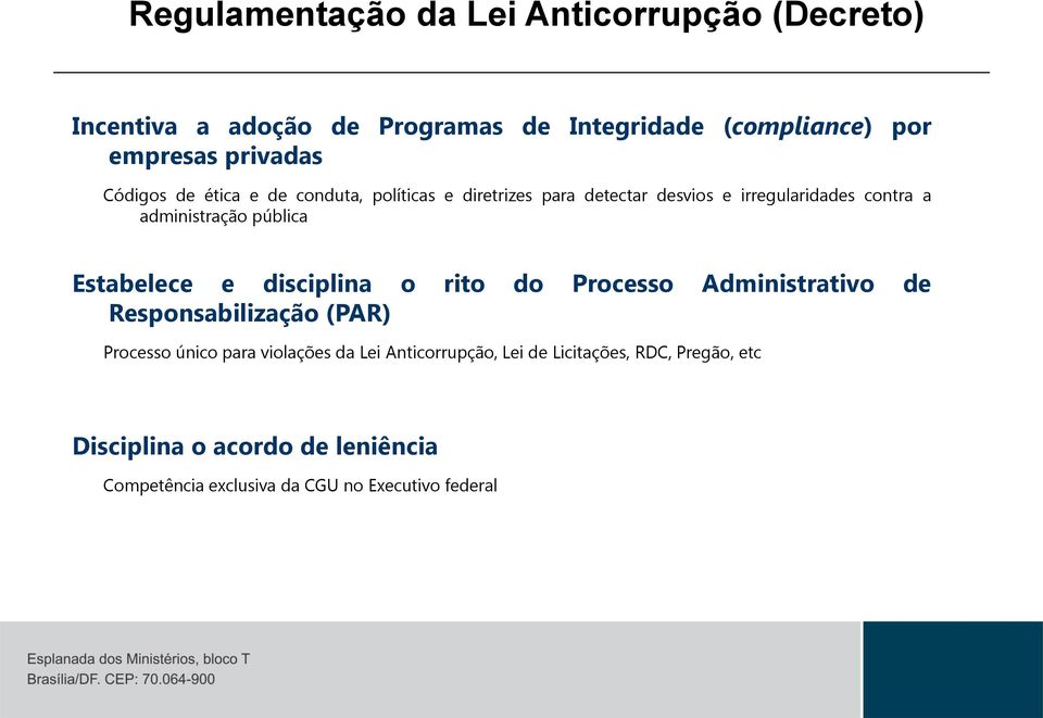 pública Estabelece e disciplina o rito do Processo Administrativo de Responsabilização (PAR) Processo único para violações da