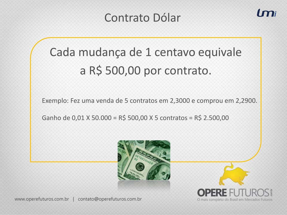 Exemplo: Fez uma venda de 5 contratos em 2,3000 e